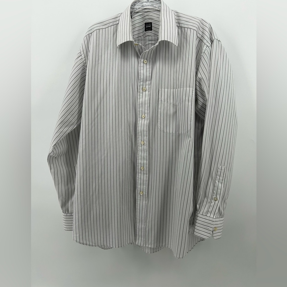 Ike Behar Dress Shirt Mens 16 35 L Button Up 100% Cotton Pocket Black Striped